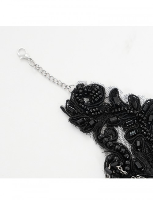 Vintage Elegant Black Embroidery Gorgeous Beads Stone Embellished Gothic Style Necklace