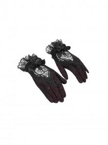 Retro Elegant Black Lace Hollow Three Dimensional Rose Decoration Gorgeous Gothic Style Gloves
