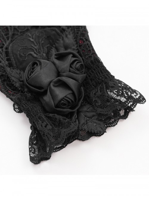 Retro Elegant Black Lace Hollow Three Dimensional Rose Decoration Gorgeous Gothic Style Gloves