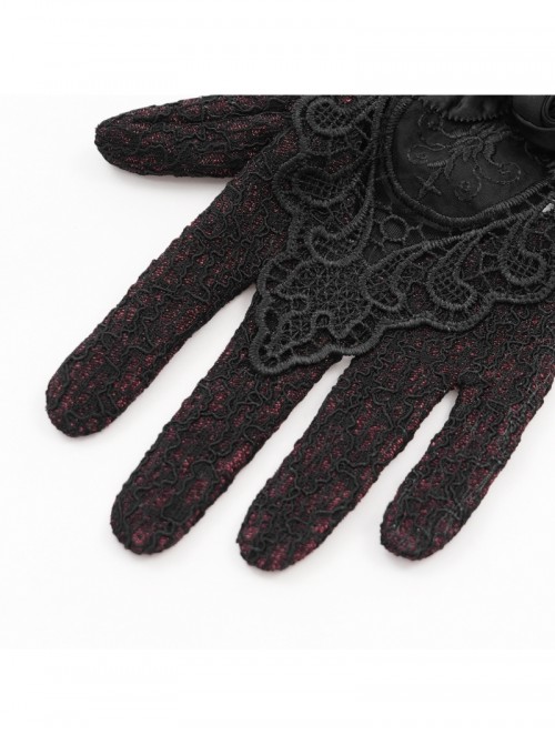 Retro Elegant Black Lace Hollow Three Dimensional Rose Decoration Gorgeous Gothic Style Gloves