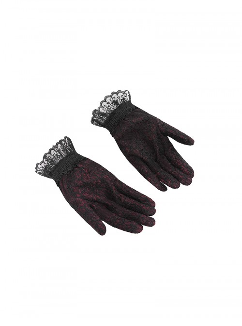 Retro Elegant Black Lace Hollow Three Dimensional Rose Decoration Gorgeous Gothic Style Gloves