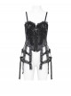Vintage Gorgeous Black Embroidered Lace Exquisite Beaded Decoration Metal Rivet Cross Zipper Birdcage Gothic Corset