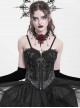 Vintage Gorgeous Black Embroidered Lace Exquisite Beaded Decoration Metal Rivet Cross Zipper Birdcage Gothic Corset