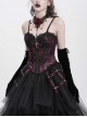 Vintage Gorgeous Black Red Embroidered Lace Exquisite Beaded Decoration Unique Cross Zipper Birdcage Gothic Corset