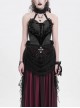 Elegant Black Rose Ribbon Decoration Gorgeous Patchwork Mesh Hem Sexy Gothic Style Halter Neck Corset
