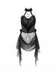 Elegant Black Rose Ribbon Decoration Gorgeous Patchwork Mesh Hem Sexy Gothic Style Halter Neck Corset
