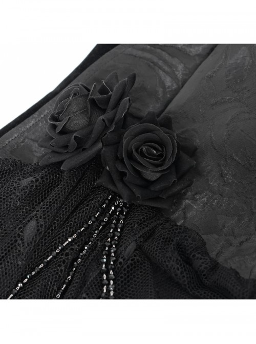 Elegant Black Rose Ribbon Decoration Gorgeous Patchwork Mesh Hem Sexy Gothic Style Halter Neck Corset