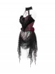 Gorgeous Black Red Roses Exquisite Beaded Decoration Hem Splicing Mesh Sexy Gothic Style Halter Neck Corset