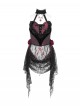 Gorgeous Black Red Roses Exquisite Beaded Decoration Hem Splicing Mesh Sexy Gothic Style Halter Neck Corset