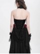 Gorgeous Black Red Roses Exquisite Beaded Decoration Hem Splicing Mesh Sexy Gothic Style Halter Neck Corset