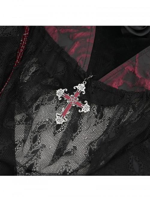 Gorgeous Black Red Roses Exquisite Beaded Decoration Hem Splicing Mesh Sexy Gothic Style Halter Neck Corset