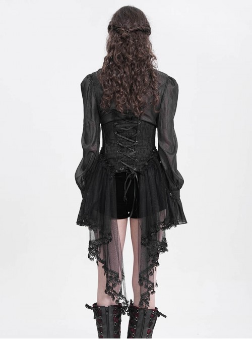Retro Gorgeous Black Embroidered Lace Cool Metal Bat Splicing Mesh Hem Gothic Style Corset