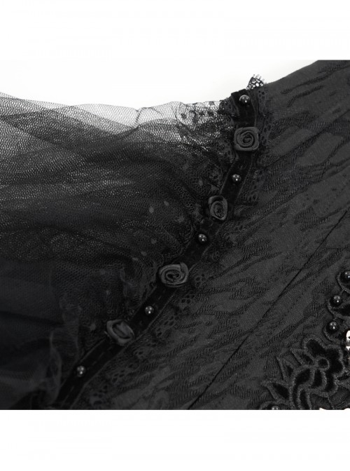Retro Gorgeous Black Embroidered Lace Cool Metal Bat Splicing Mesh Hem Gothic Style Corset