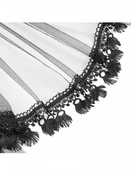 Retro Gorgeous Black Embroidered Lace Cool Metal Bat Splicing Mesh Hem Gothic Style Corset