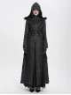 Dark Mysterious Black Exquisite Ruffles Decorated Retro Metal Buttons Gothic Style Hooded Long Coat