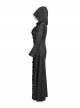 Dark Mysterious Black Exquisite Ruffles Decorated Retro Metal Buttons Gothic Style Hooded Long Coat