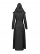 Dark Mysterious Black Exquisite Ruffles Decorated Retro Metal Buttons Gothic Style Hooded Long Coat