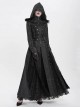 Dark Mysterious Black Exquisite Ruffles Decorated Retro Metal Buttons Gothic Style Hooded Long Coat