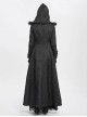 Dark Mysterious Black Exquisite Ruffles Decorated Retro Metal Buttons Gothic Style Hooded Long Coat