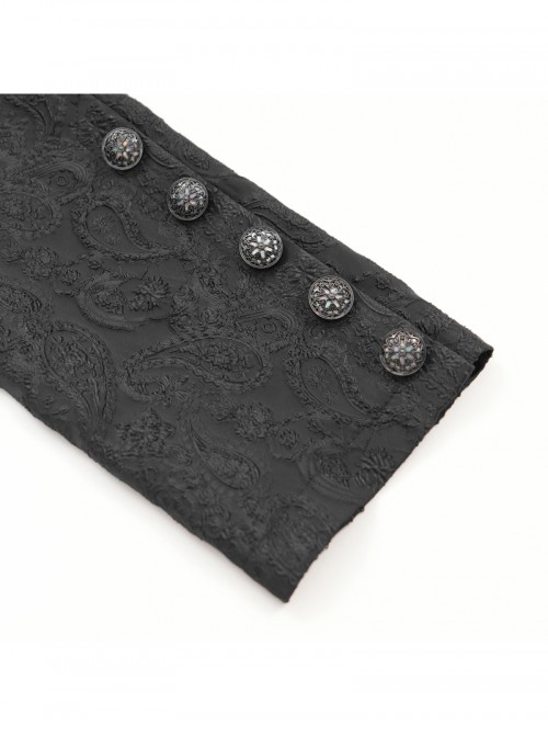 Dark Mysterious Black Exquisite Ruffles Decorated Retro Metal Buttons Gothic Style Hooded Long Coat