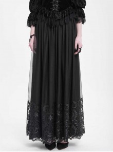 Elegant Retro Black Lace Mesh Stitching Gorgeous Patchwork Decorated Gothic Style Skirt