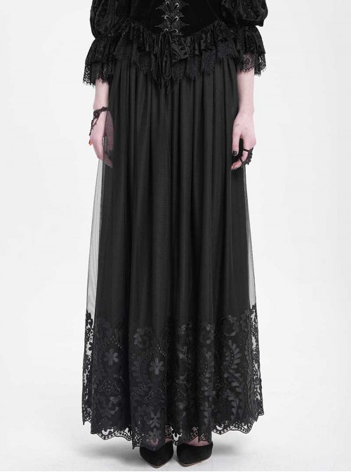 Elegant Retro Black Lace Mesh Stitching Gorgeous Patchwork Decorated Gothic Style Skirt
