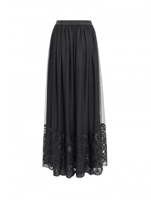 Elegant Retro Black Lace Mesh Stitching Gorgeous Patchwork Decorated Gothic Style Skirt