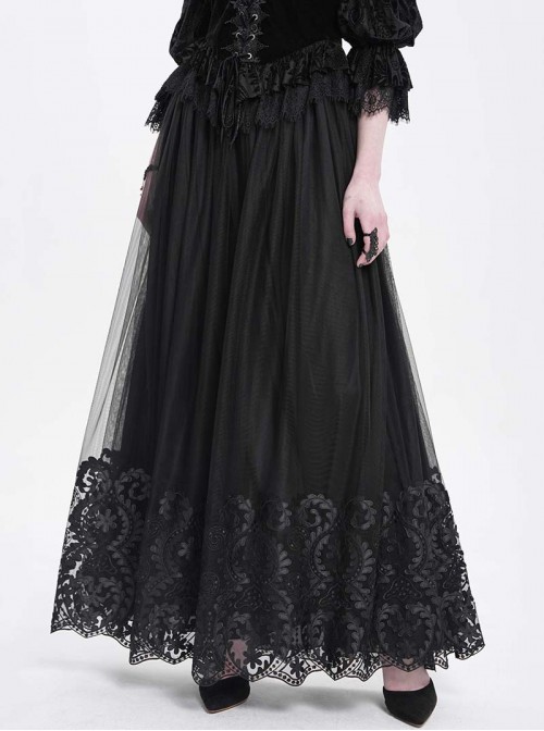 Elegant Retro Black Lace Mesh Stitching Gorgeous Patchwork Decorated Gothic Style Skirt
