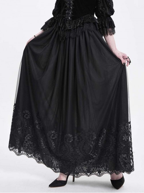 Elegant Retro Black Lace Mesh Stitching Gorgeous Patchwork Decorated Gothic Style Skirt