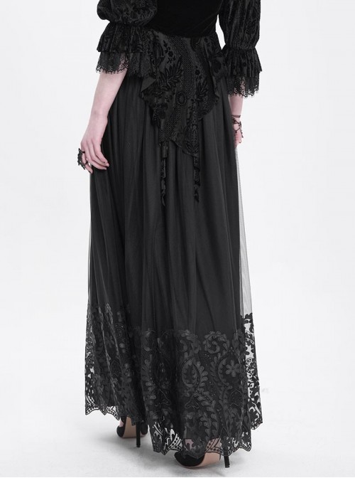 Elegant Retro Black Lace Mesh Stitching Gorgeous Patchwork Decorated Gothic Style Skirt
