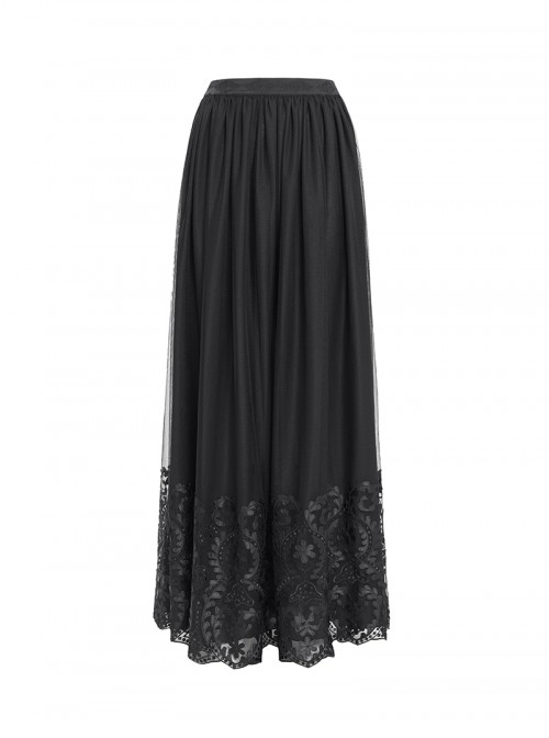 Elegant Retro Black Lace Mesh Stitching Gorgeous Patchwork Decorated Gothic Style Skirt