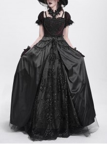 Retro Gorgeous Black Red Sexy One Shoulder Retro Lace Stitching Exquisite Beaded Decoration Gothic Style Dress