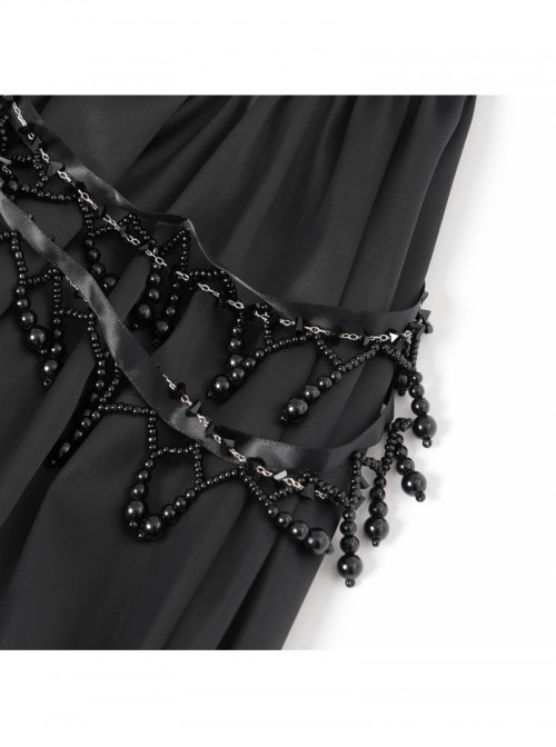 Retro Gorgeous Black Red Sexy One Shoulder Retro Lace Stitching Exquisite Beaded Decoration Gothic Style Dress