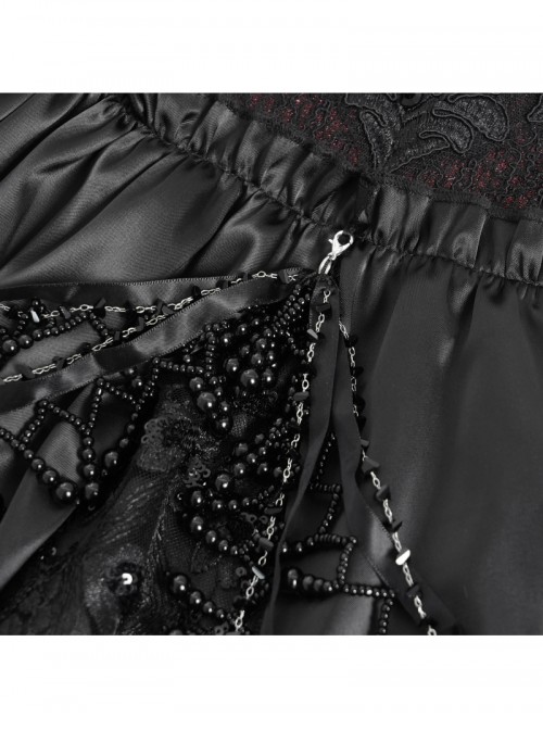 Retro Gorgeous Black Red Sexy One Shoulder Retro Lace Stitching Exquisite Beaded Decoration Gothic Style Dress