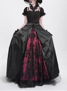 Retro Elegant Black Red Sexy One Shoulder Gorgeous Lace Stitching Exquisite Beaded Decoration Gothic Style Dress