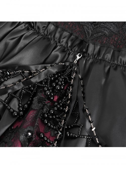 Retro Elegant Black Red Sexy One Shoulder Gorgeous Lace Stitching Exquisite Beaded Decoration Gothic Style Dress