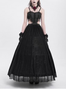 Sexy Elegant Black Exquisite Lace Stitching Beaded Decoration Waist Hollow Gothic Style Dress