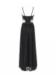 Sexy Elegant Black Exquisite Lace Stitching Beaded Decoration Waist Hollow Gothic Style Dress
