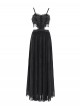 Sexy Elegant Black Exquisite Lace Stitching Beaded Decoration Waist Hollow Gothic Style Dress