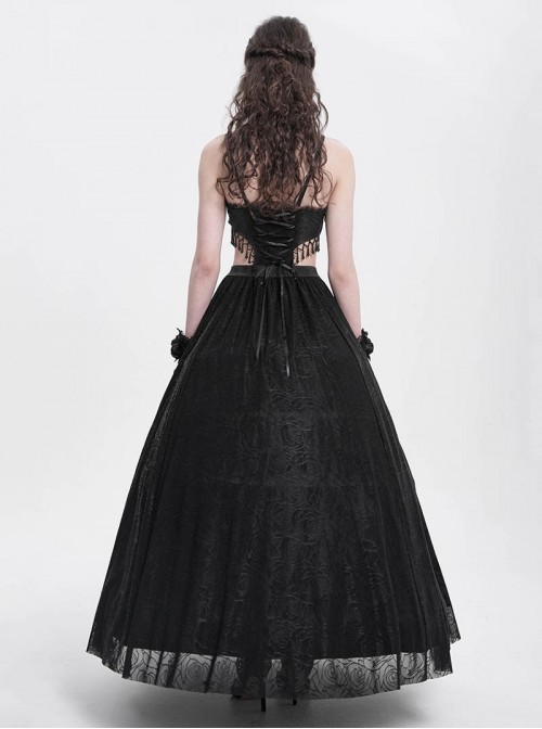 Sexy Elegant Black Exquisite Lace Stitching Beaded Decoration Waist Hollow Gothic Style Dress