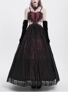Retro Black Red Gorgeous Lace Splicing Beaded Decoration Sexy Waist Hollow Gothic Style Dress