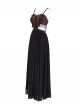 Retro Black Red Gorgeous Lace Splicing Beaded Decoration Sexy Waist Hollow Gothic Style Dress