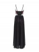 Retro Black Red Gorgeous Lace Splicing Beaded Decoration Sexy Waist Hollow Gothic Style Dress