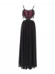 Retro Black Red Gorgeous Lace Splicing Beaded Decoration Sexy Waist Hollow Gothic Style Dress