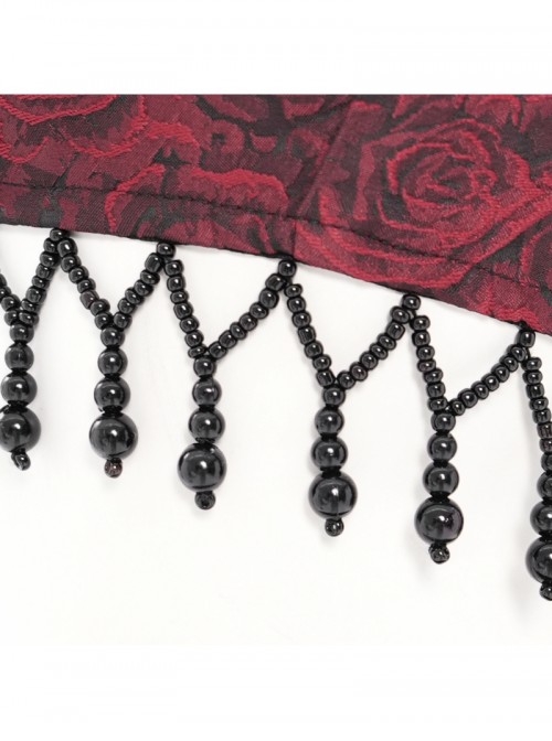 Retro Black Red Gorgeous Lace Splicing Beaded Decoration Sexy Waist Hollow Gothic Style Dress