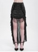 Vintage Black Satin Ruffles Exquisite Lace Stitching Unique Tassel Hem Beaded Decoration Gothic Style Skirt