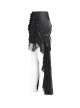 Vintage Black Satin Ruffles Exquisite Lace Stitching Unique Tassel Hem Beaded Decoration Gothic Style Skirt