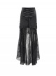 Vintage Black Satin Ruffles Exquisite Lace Stitching Unique Tassel Hem Beaded Decoration Gothic Style Skirt