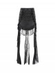 Vintage Black Satin Ruffles Exquisite Lace Stitching Unique Tassel Hem Beaded Decoration Gothic Style Skirt