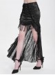 Vintage Black Satin Ruffles Exquisite Lace Stitching Unique Tassel Hem Beaded Decoration Gothic Style Skirt